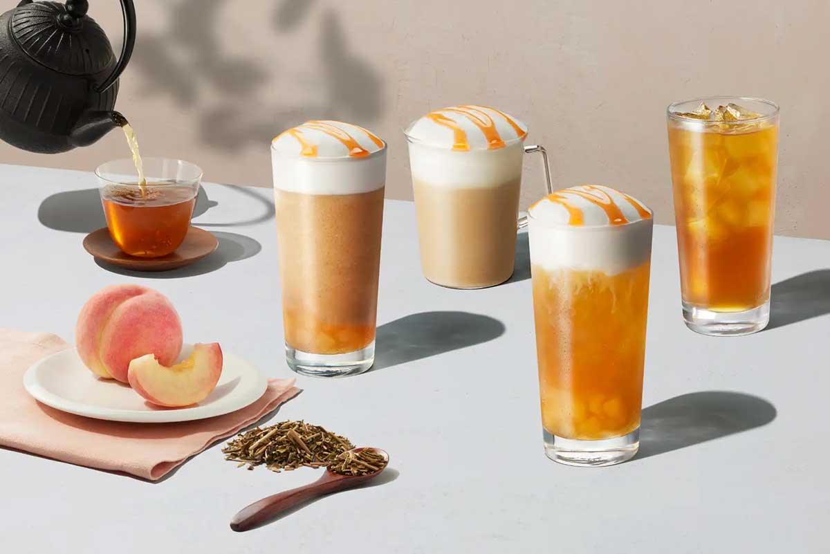 21店舗限定【スタバ】新作ティー「ほうじ茶＆白桃」はふんわりムース！　期間限定の4品は？の画像1